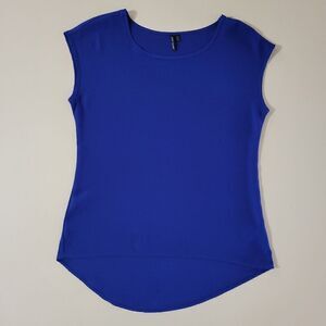 Love Haight Hi-Low Cobalt Blue Polyester Cap Sleeve Pullover Blouse
